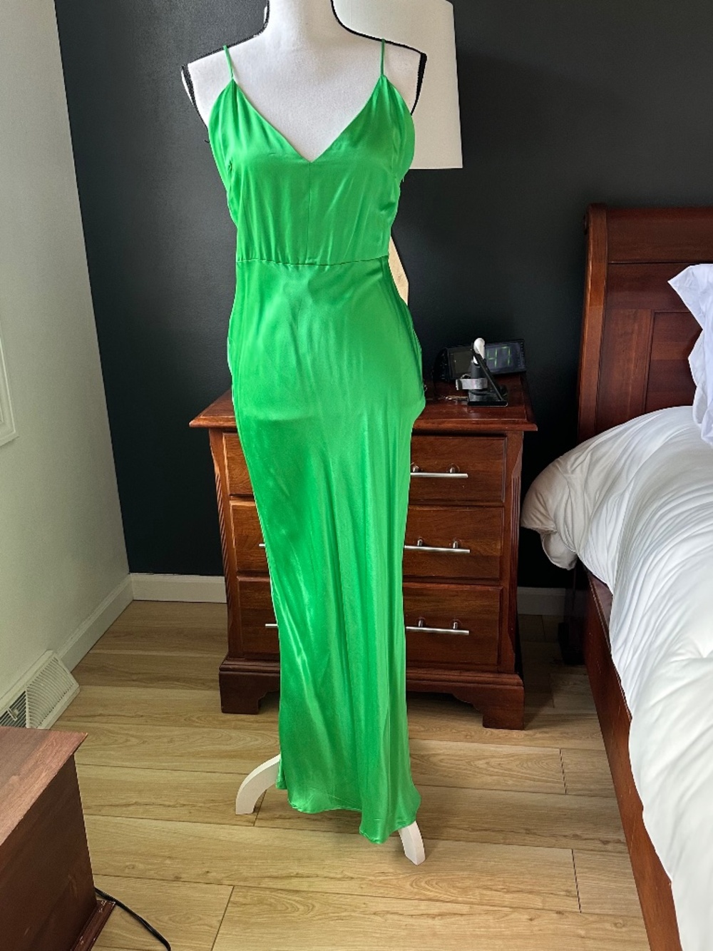 NWT Zara Green Silky Open Back Sleeveless Maxi Dress - Sz M